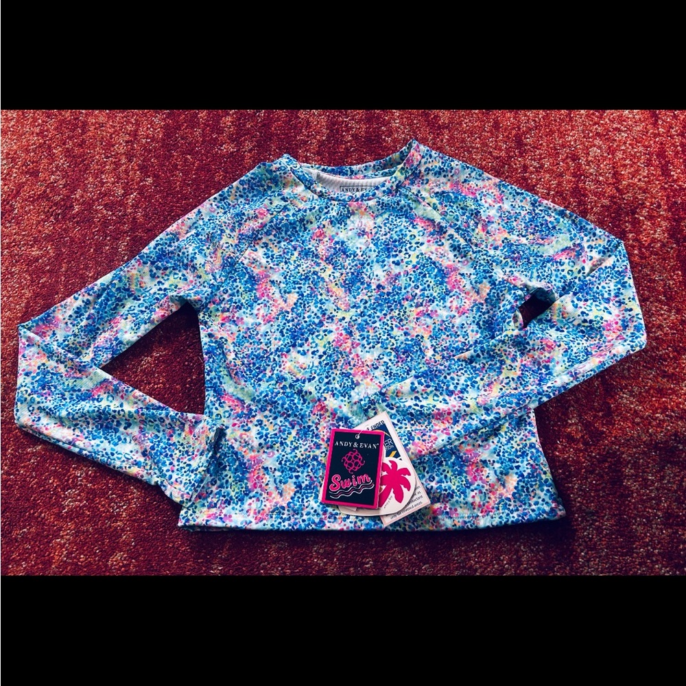 Andy & Evan Swim Rashguard Top UPF50  Girls Floral  Sz L 12-14 NWT